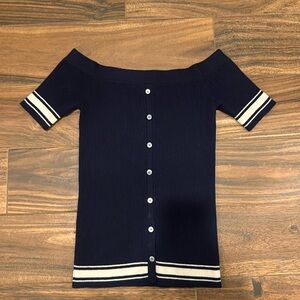 FRAME off the shoulder preppy short sleeve sweater